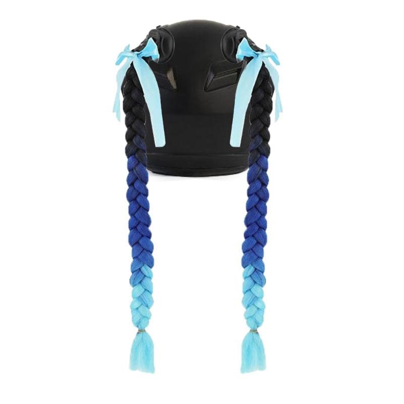 2pcs Motorcycle Helmets Ponytail with Bowknot Detachable Suction Cup Helmets Pigtail Universal Helmets Braid Multi Color