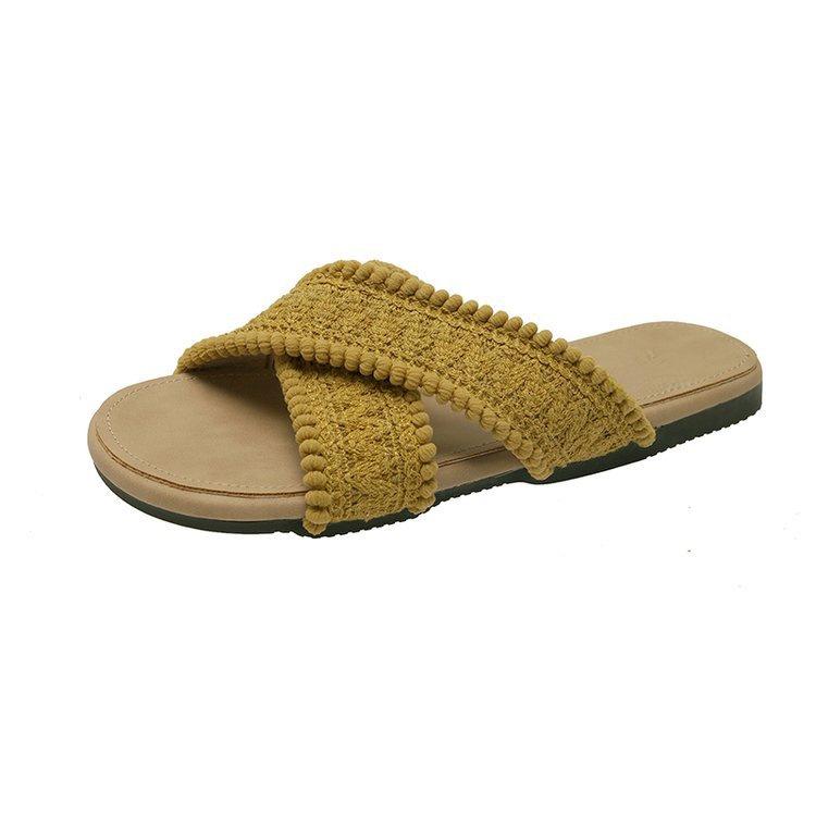 Roman woven cross slippers 2025 summer gentle fairy bohemian vacation beach slope heel cool slippers