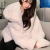 WTEMPO Solid Color Faux Fur Zipper Coats Women's Winter Windproof Cold-proof Mid-length Thick Fluffy Plush Coats