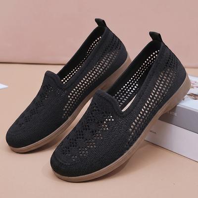 Summer New Middle-aged and Old Mother Shoes One Pedal Hollow Breathable Mesh Casual Shoes Lightweight Soft-soled Women's Shoes