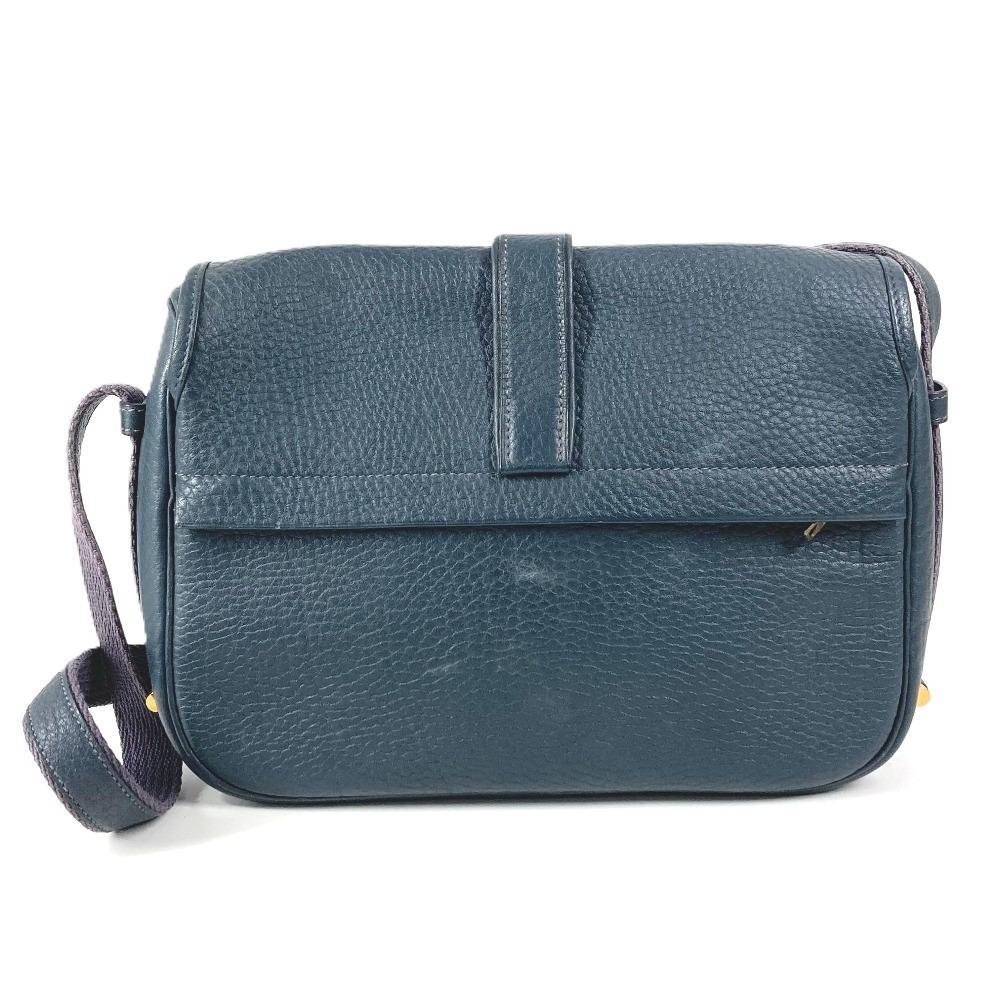 HERMES Logo Noumea Shoulder Bag Hand Bag Drawstring Shoulder Bag Leather Navy