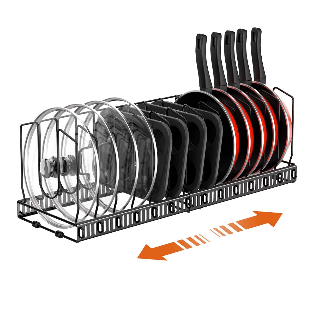 

Housolution Extendable Frying Pan Rack with 14 Dividers Frying Pan Accommodates Large Pot Pot Pot Lid Pot Storage Plate Kitchen Black - Stand,