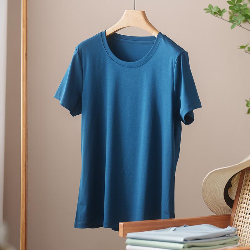 Rundhals Kurzarm Damen Sommer Neueste Trendige Vielseitiges und Bequemes T-Shirt Langgewaschenes Baumwoll Oberteil Ohne Verformung