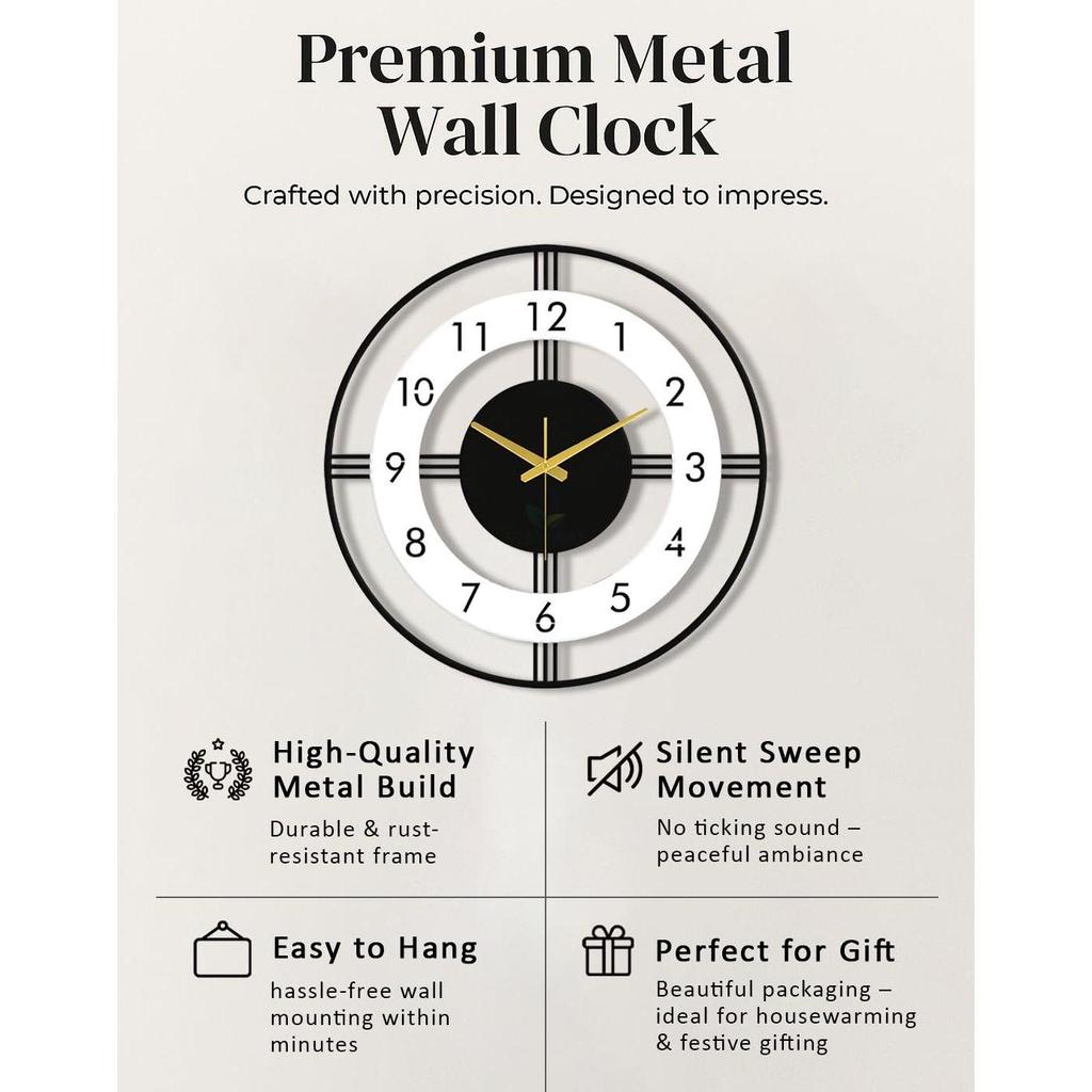50 cm / Analog Modern Metal Wall Clock for Living Room | Fancy Stylish Latest Large Wallclocks for Home Decor | Antique Silent Wall Watch
