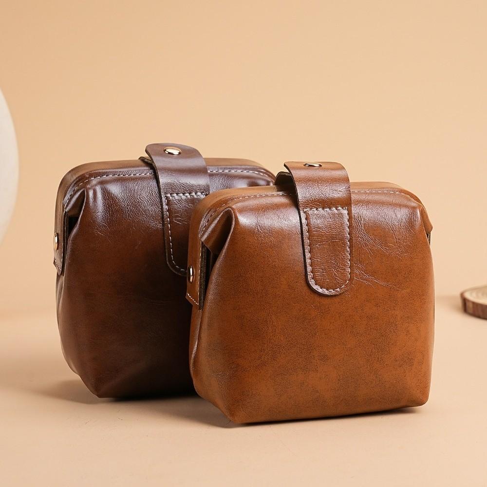 Vintage Style PU Leather Coin Purse Solid Color Large Capacity Cosmetic Pouch Portable Button Closure Headphones Pouch Gift