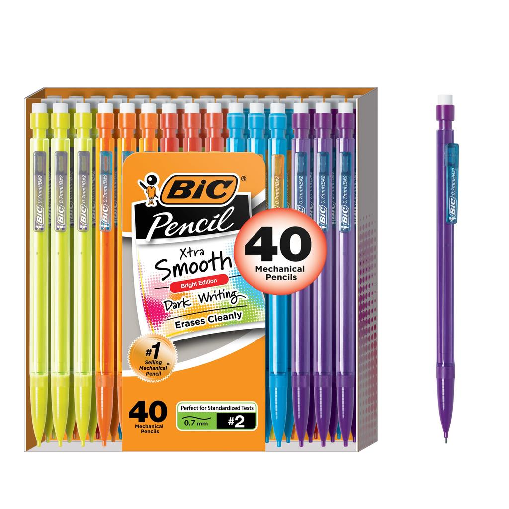 BIC Xtra Smooth Bright Edition Mechanical 40 Pencils, Black, 0.7mm, Count, MPCE40-BLK