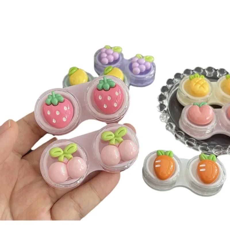 Mini Portable Cute Contact Lens Case Box Cute Fruit Style Lovely Cartoon Lenses Container Travel Set Gift Eyewear Accessories