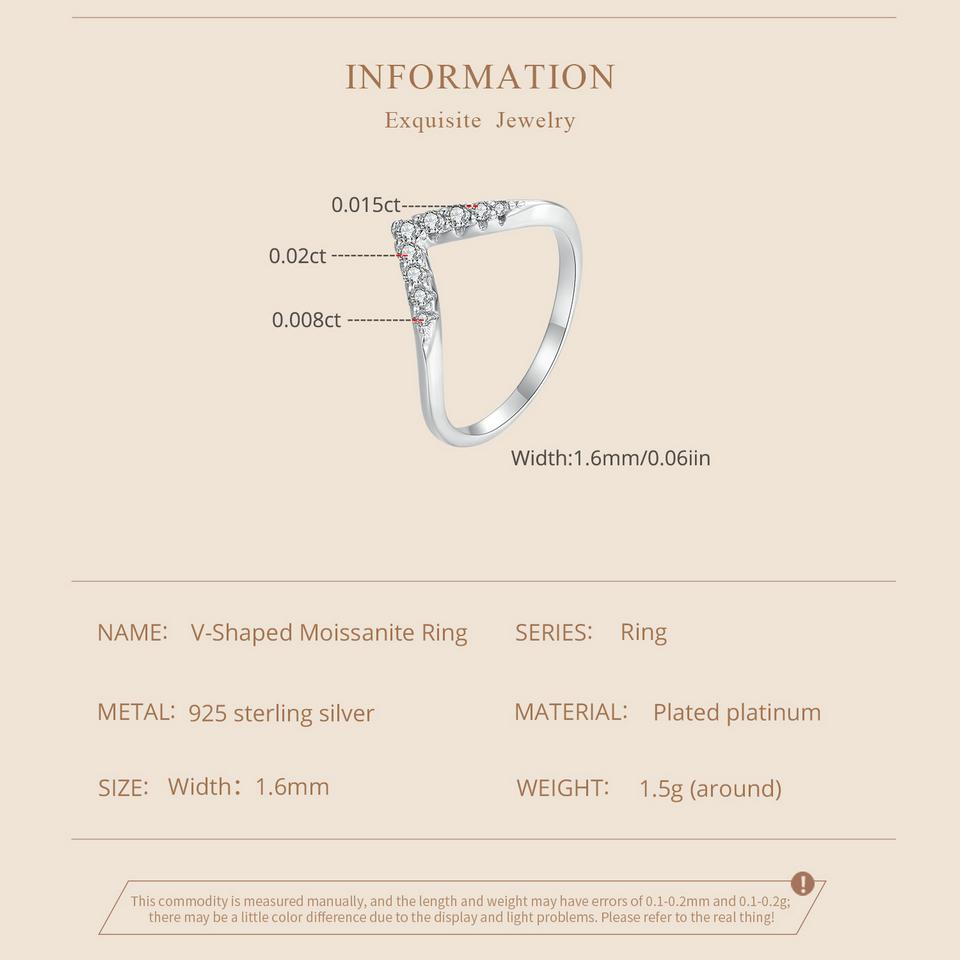 Anel de moissanite em formato de V BAMOER delicado anel de diamante de laboratório 925 prata esterlina para mulheres joias de casamento e noivado