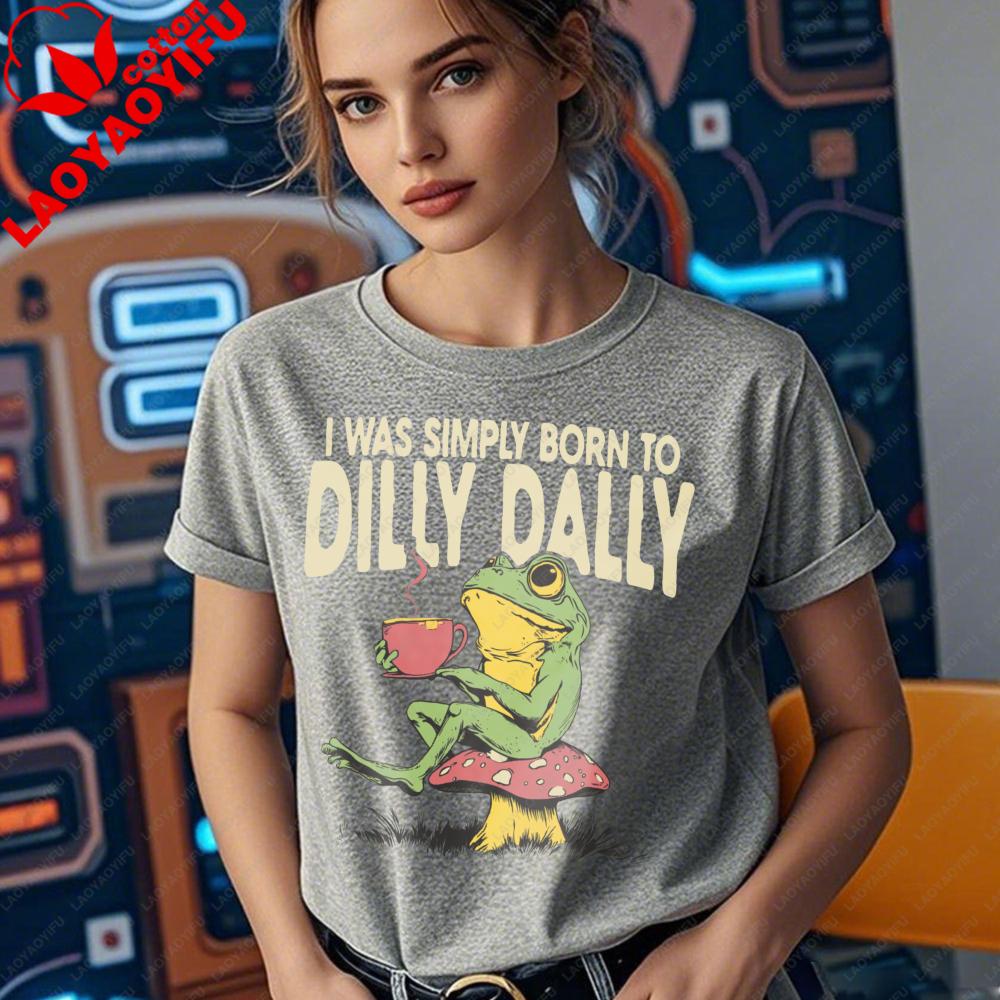 Born To Dilly Dally TShirt Vintage Frog Tshirt Funny Retro Graphic Tee Funny Womens Aesthetic Shirt Daily Life Casual Tops