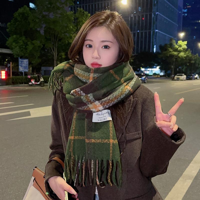 Christmas Red Scarf Women's Winter Plaid Imitation Cashmere Ins Versatile Premium Shawl Student New Year's Gift