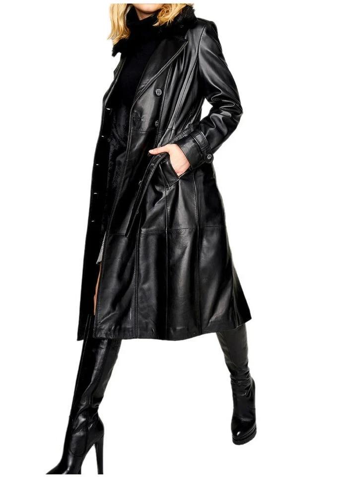 Trench Coat Handmade Formal Casual Stylish Long Coat Real Lambskin Leather Women