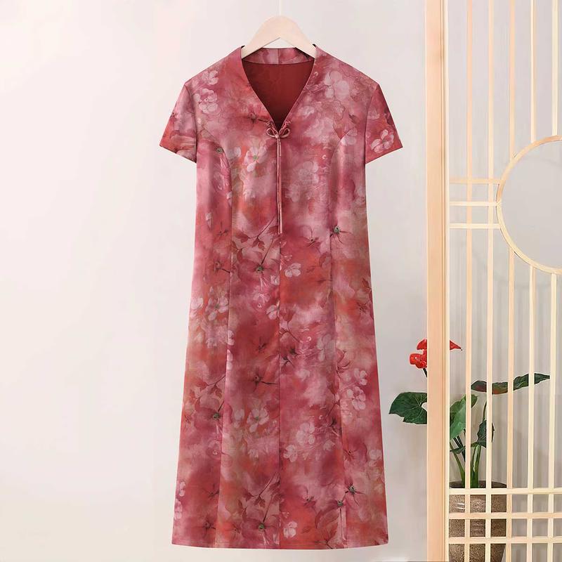 Yuzhaolin Women s Floral Print V-Neck Midi Dress 2XL
