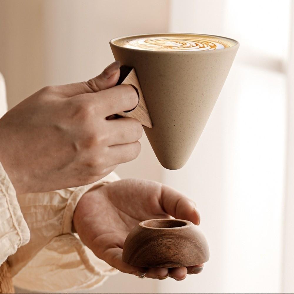 Retro Style Triangular Cone Cup Coarse Ceramic Funnel Coffee Mug Japanese Ceramic Mug  Cafe Use