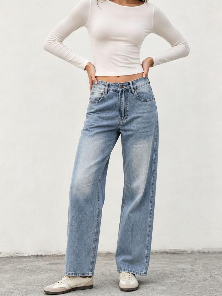 European and American fashion small thinking design sense basic versatile loose straight women's jeans
