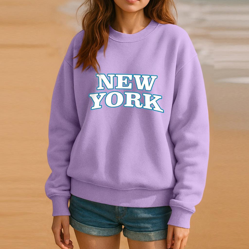 Genser med rund hals for kvinner Høst Grafiske gensere Ferie Langermet Nedsenket skulder Pullover