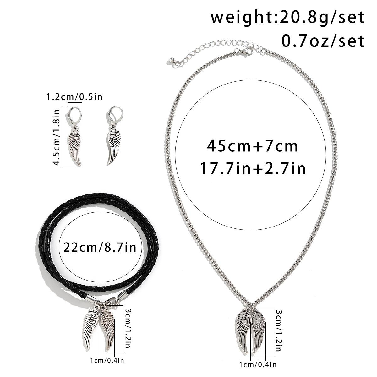Fashionable Personality High-End Wing Necklace Bracelet Earrings Set Simple Hip-Hop Niche High-End White K 04430（One Set