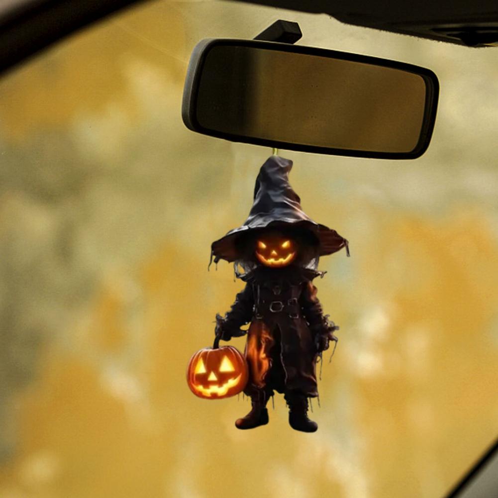 Zestaw 6 Akrylowych Zawieszek Halloweenowych do Lusterka Samochodowego z Sznurkiem do Użytku Wewnętrznego i Zewnętrznego Straszne Dekoracje Samochodowe na Święto