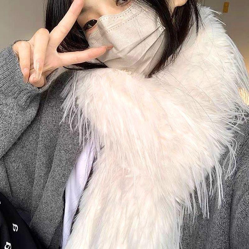Extra-long Faux Fur Scarf - Winter Fashion Tassel Shawl Warm Stylish and Versatile Women's Scarf