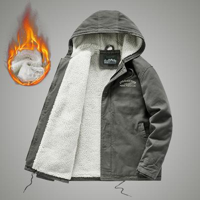 Autumn and Winter Cotton-padded Men's Casual Lamb Wool Padded Jacket Youth Hooded Deck Suit Vintage Plus-size Cargo Coat