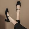 Bow word with rhinestone ballet shoes Mary Jane women's shoes small fragrant style thick heel high heels women's high sense