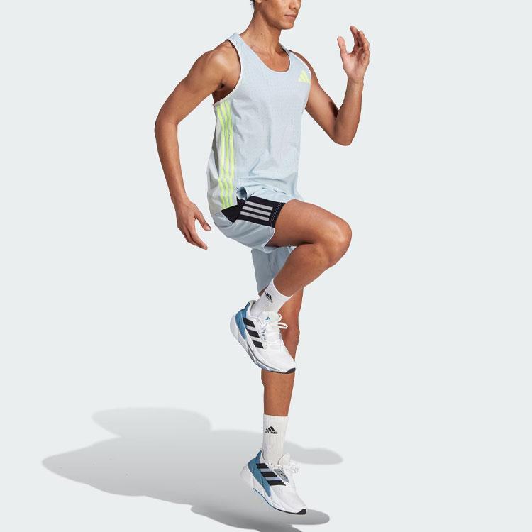 Adidas Adizero Promo Lauf-Singlet Streifen Logo Print Schnelltrocknend Sportweste Herren Tops Blau Grau HZ2548