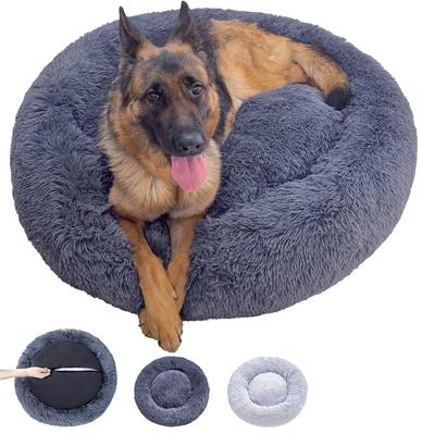 60cm Round Pet Bed for Large Dog Bed Super Soft Cat Bed Long Plush Dog House for Medium Dog House Winter Warm Sleeping