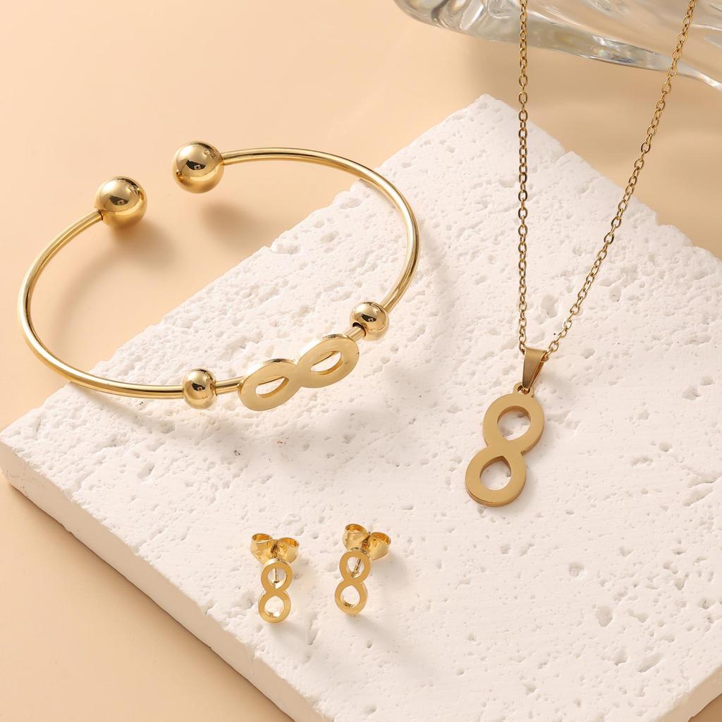 Stainless Steel Jewelry Set: Exquisite European & American Style Bracelet, Earrings, and Necklace