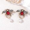 Vintage Gold Color Animals Bee Shape Pendant Earrings for Women Fashion Crystal Imitation Pearl Drop Earring Jewelry Accessories