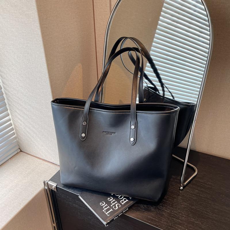 Simple Solid Color Large Capacity Women Tote Bags High End Fashi Soft Leather Shoulder Bag Vintage Travel Commuting Handbags