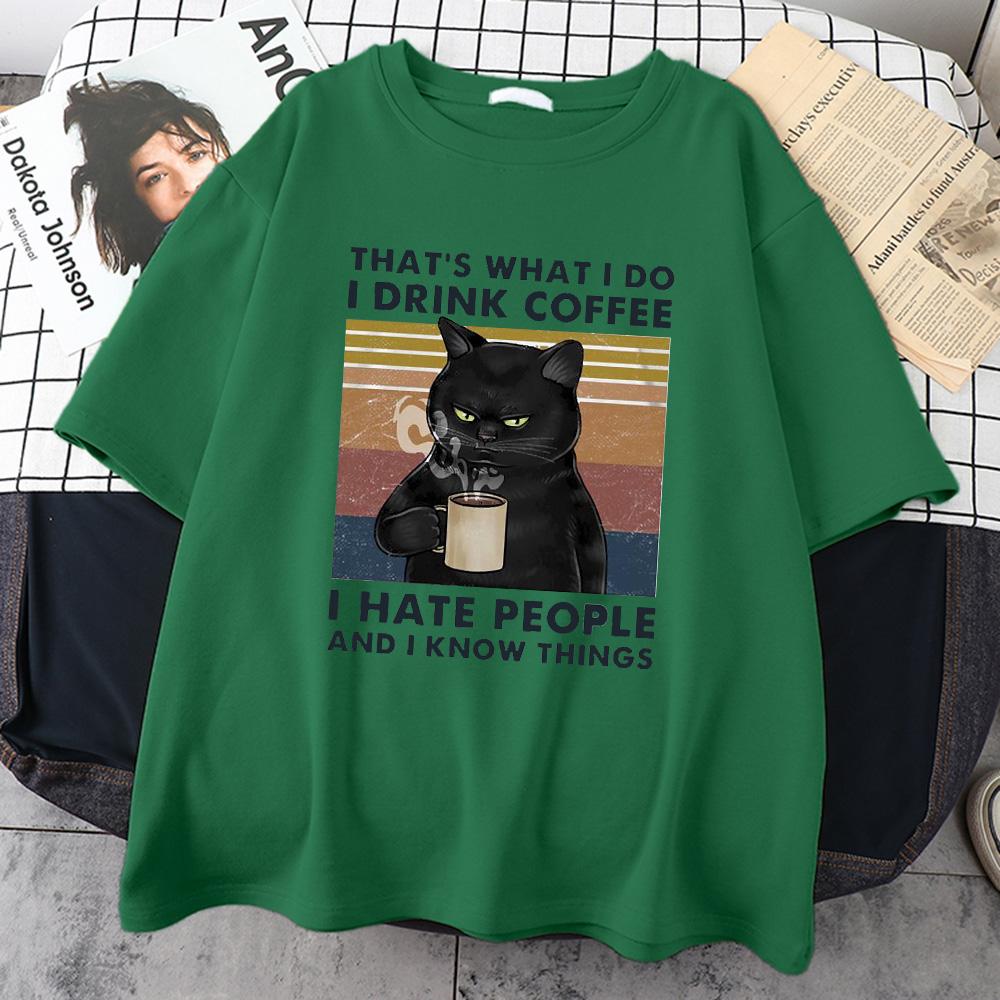 That's What I Do I Drink Coffee Print Mens Cotton Short Sleeve Personality Vintage Tops Oversize T-Shirts Man Clothing
