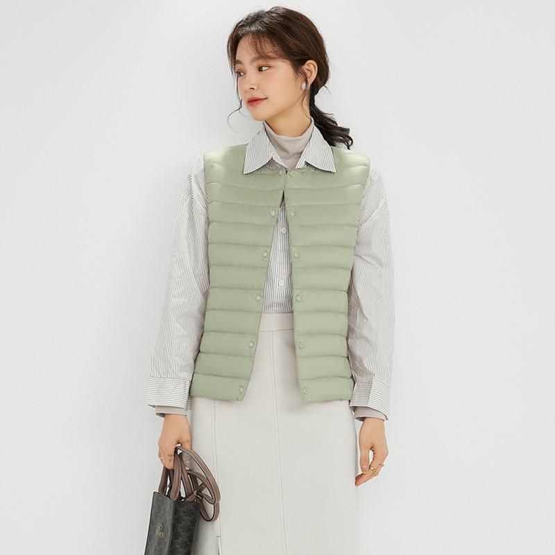 2024 Women's 90 Velvet Women's Crew Neck V-Neck Lightweight Garden Ribbon Liner Down Jacket Vest Vest Large Size