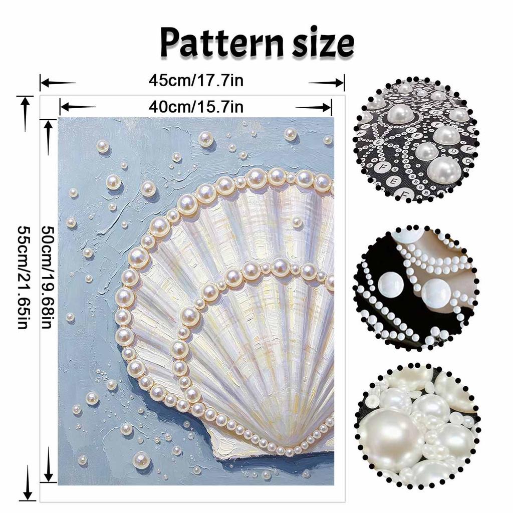 Elegant Seashell with Pearls 5D Pearl Painting Kit with Frame DIY Sparkling Bead Canvas Art Relaxing Craft for Home Wall Decor