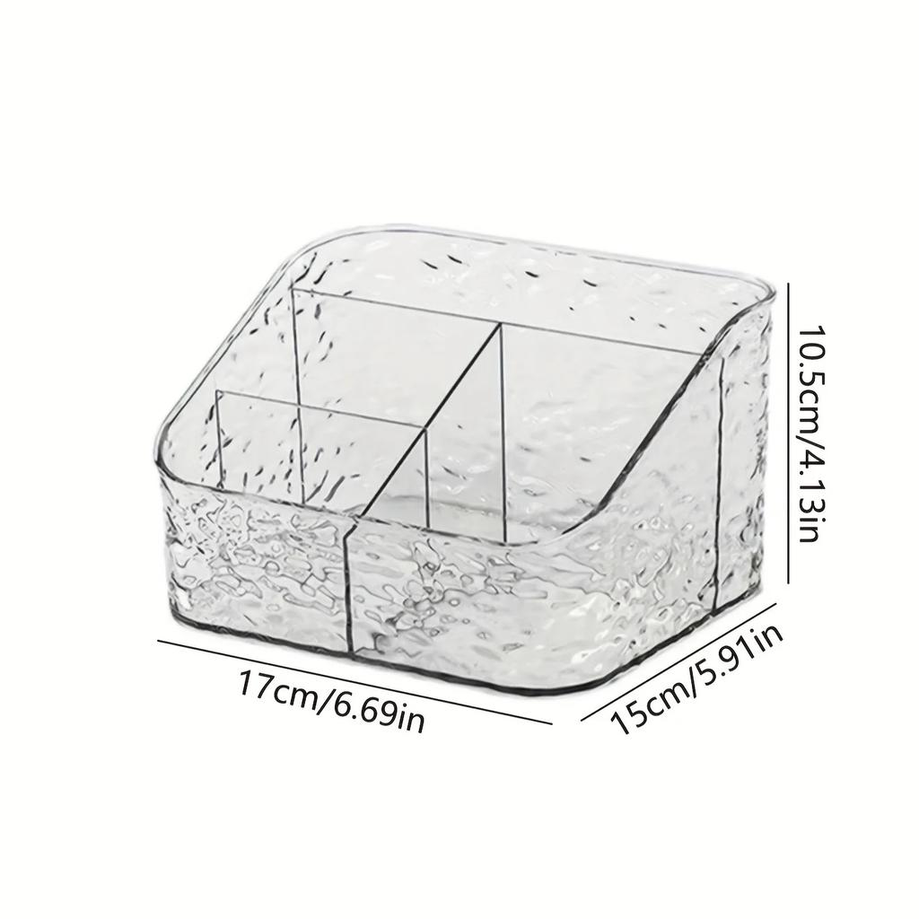 Akrylowy organizer na kosmetyki z 4 przegródkami, przezroczysty pojemnik na produkty do makijażu i pielęgnacji, pudełko na artykuły biurowe