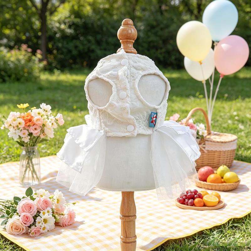 Elegant Lace Bow Pet Dress, Gorgeous Princess Wedding Outfit for Small Dogs Cats, Fit for Teddy Bichon Pomeranian