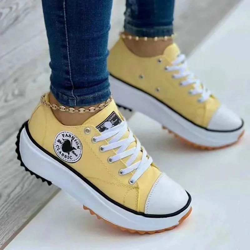 Fashion Classic White Canvas Sneakers Women's Casual Shoes Thick Sole Lace-up Tennis Shoes High Quality Fashion Sports Shoes 35-43