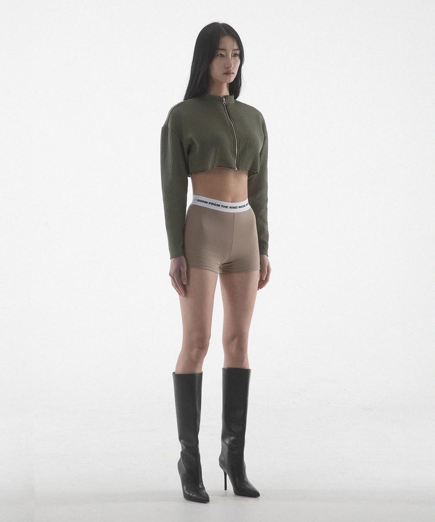 Paensyo Crop Knit Zip Up - Khaki