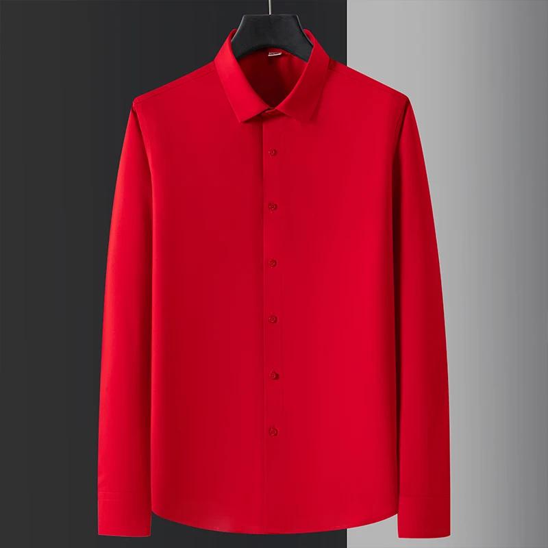 

Thin elastic long-sleeve shirts for men smil fit formal tops social soft clothes male white black office wrinkle free shirt 44
