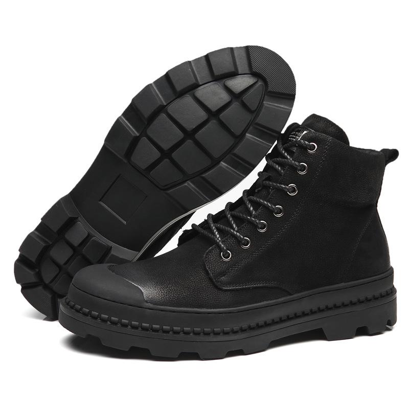 Men's Boots Winter Genuine Leather Boots Men's Snow Ankle Boots High-Top Single-Layer Boots Middle Top Working Wear Men's Shoes