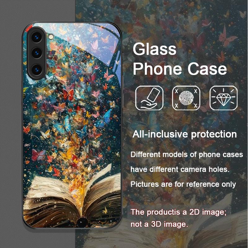 Beautiful Forest Butterfly Book Printed Tempered Glass Phone Case for Samsung Galaxy S25 Ultra S24 S23 Plus S22+ S21 S20FE Cover