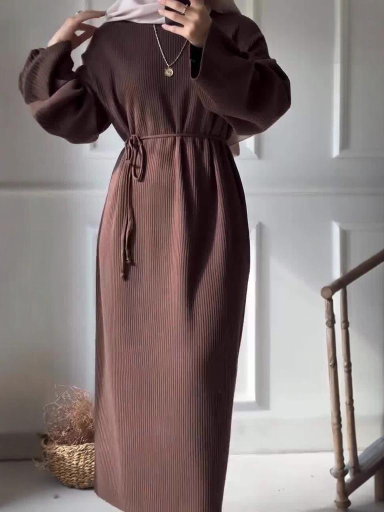 Women's Fashion Casual Elegant Knit Crewneck Bubble Sleeve One-Piece Dress