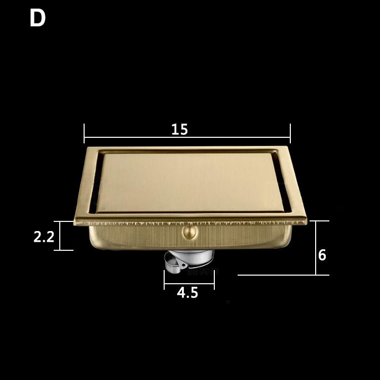 Modern Design Square Brass Floor Drain Brushed Gold Anti-Odor Bathroom Shower Drainer for Hotels
