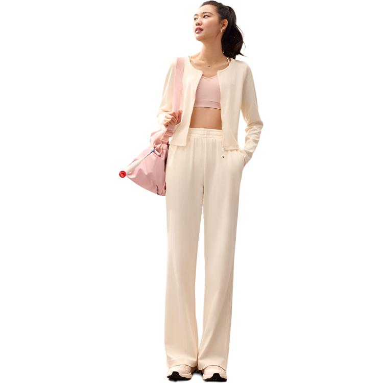 Anta Comfortable Casual Simple Loose High-Waisted Straight Leg Knitted Sports Pants Women bottoms Vanilla Cream 962517306-1