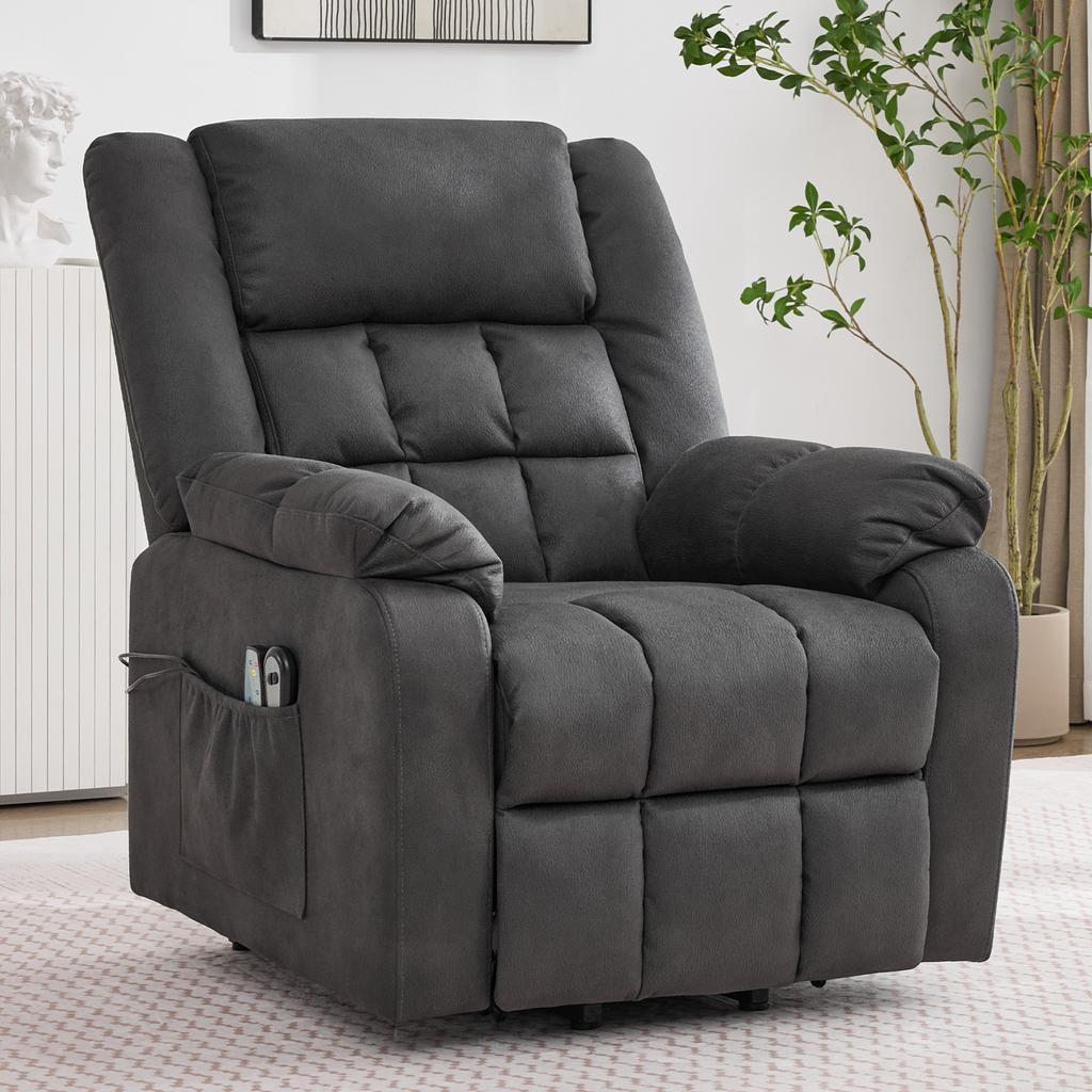 Electric TV Chair, Massage Chair with Heat Function, Recliner with Footrest, 2 Side Pockets, Drink Holder, USB Ports, Grey.[Old SKU:N653P069G]