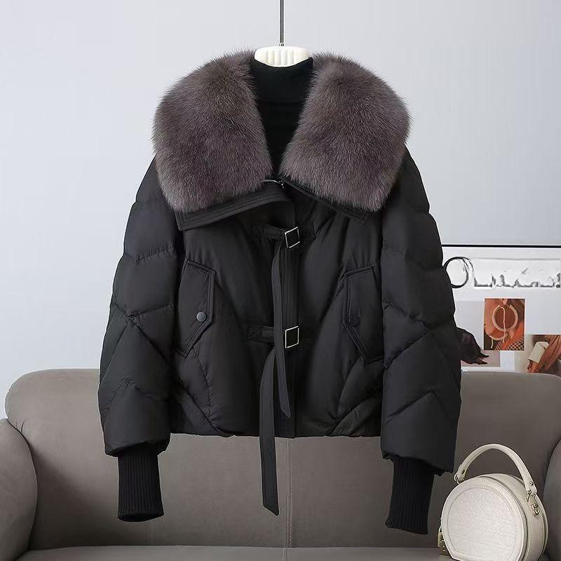 Zimní krátký vatovaný kabát Dámská móda Volná Zesílená Bavlněná bunda Nadměrný Límec z umělé kožešiny