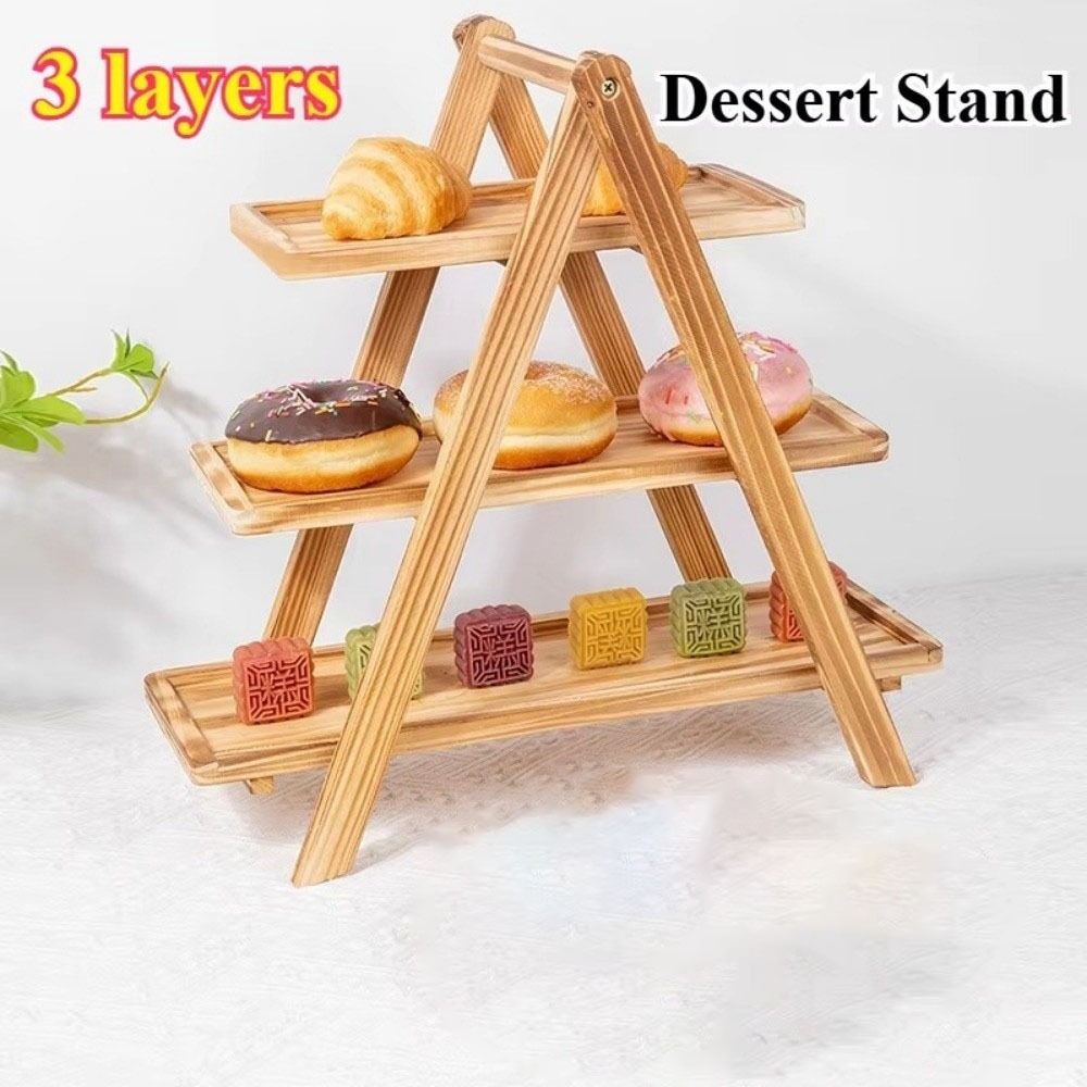 Detachable Design Wooden Serving Tray Three Layer Food Serving Tray  Dessert Party Organizer