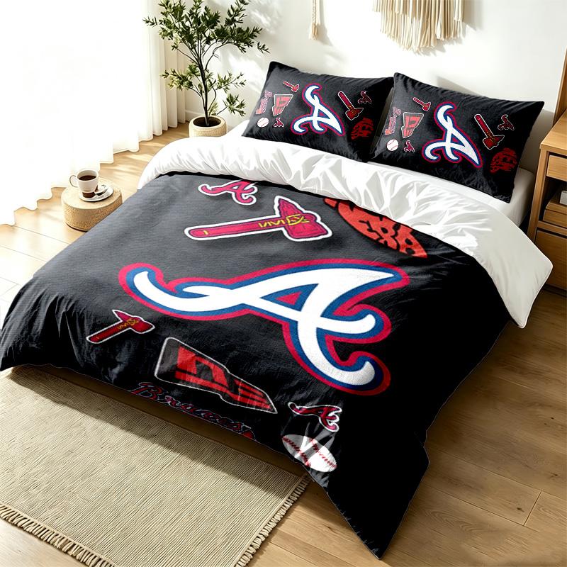 Atlanta Braves 3pc Duvet Cover Set Simple Modern Bedding Set Wrinkle Resistant Soft Fabric All Season Use a Perfect Gift