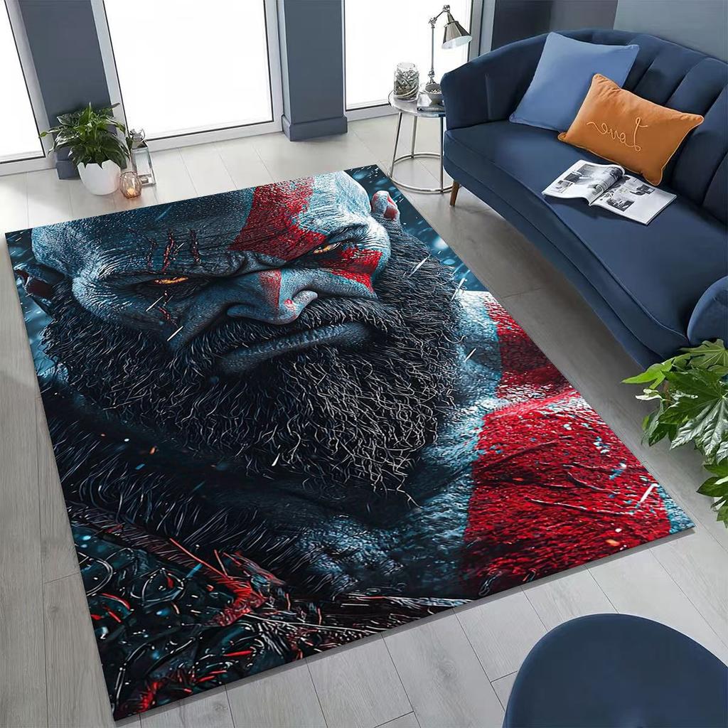 Tappeto Classici God of War Kratos Gioco 3A Tappeto per Giocatori per Camera da Letto Soggiorno Divano Casa Zerbino Decorazione, Tappetino Antiscivolo Grande per Giochi per Bambini