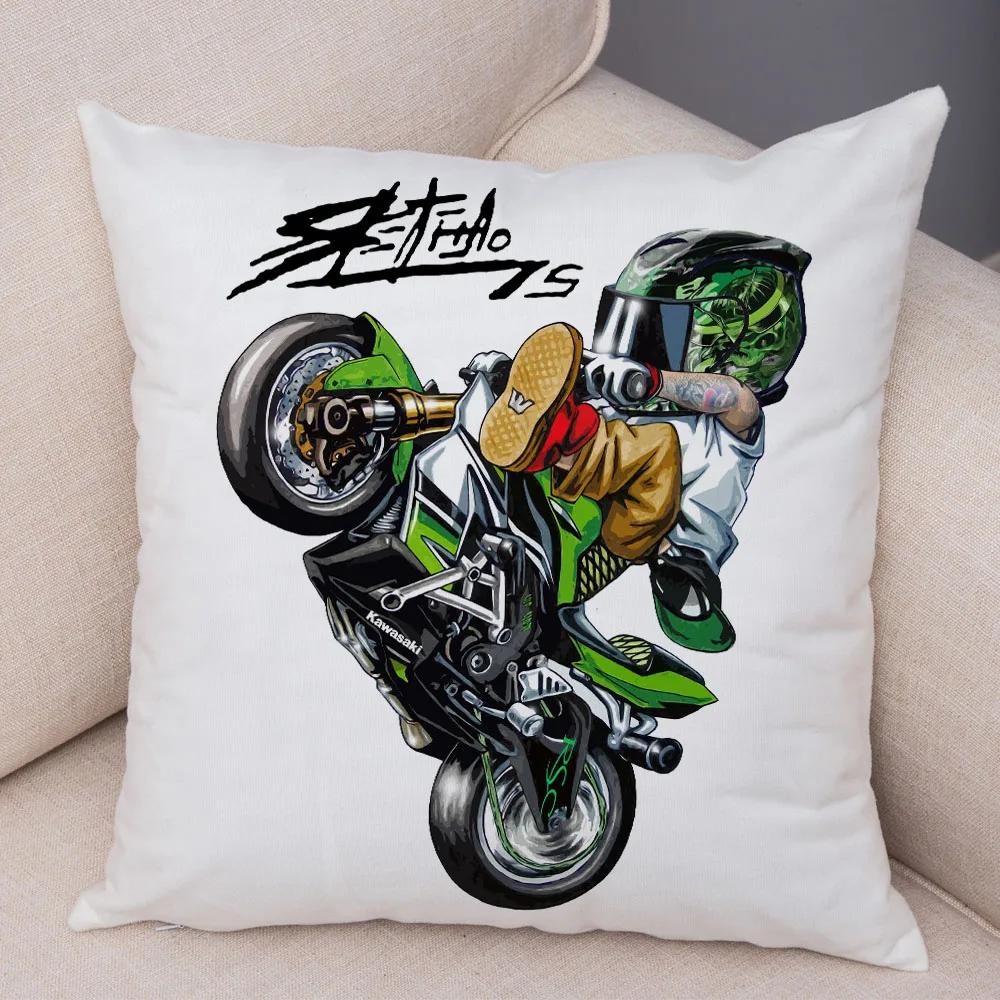 Extreme Sports Motorcycle Pattern Cushion Cartoon Mobile Bicycle Pillow Head Cover Decoration Living Room Sofa Car Home