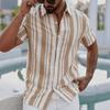 Mens Casual Loose Striped Short Sleeve Lapel Shirt
