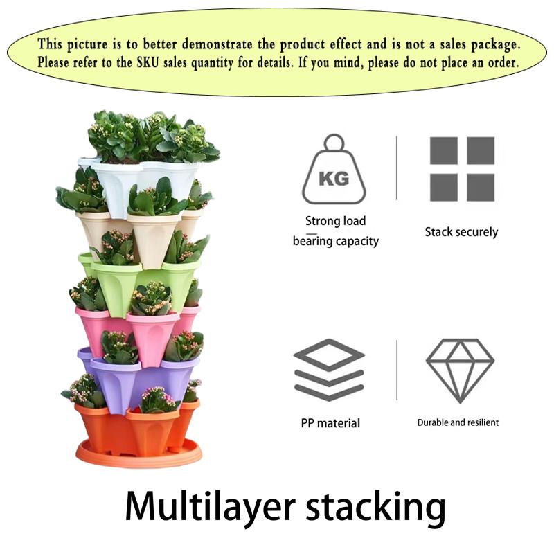 Vertical Planter Tower Garden, 3 Tiered Planter Stackable Herb Garden Planter with Movable Casters and Bottom Indoor and Outdoor